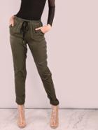 Romwe Cuffed Satin Luxe Joggers Olive