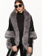 Romwe Color Block Faux Fur Poncho Coat