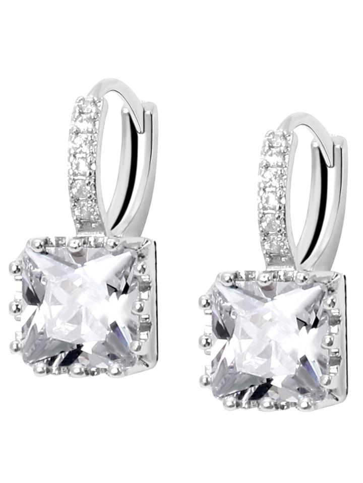 Romwe Square Zircon Earrings