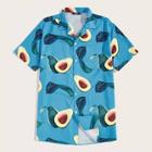 Romwe Guys Revere Collar Avocado Print Shirt