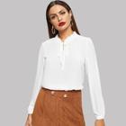 Romwe Tied Frill Neck Solid Top