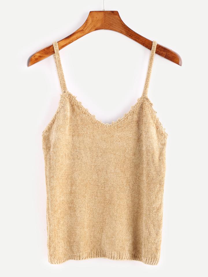 Romwe Light Khaki Tight Knit Cami Top
