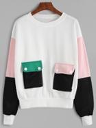 Romwe Color Block Pockets Sweatshirt