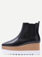 Romwe Black Faux Leather Square Toe Platform Chelsea Boots