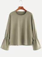 Romwe Army Green Drop Shoulder Bell Sleeve T-shirt