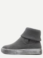 Romwe Grey Nubuck Leather Rubber Sole Ankle Knit Boots