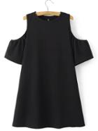 Romwe Black Cold Shoulder Plain A-line Dress