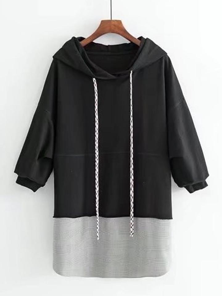 Romwe 2 In 1 Glen Plaid Hoodie Dress