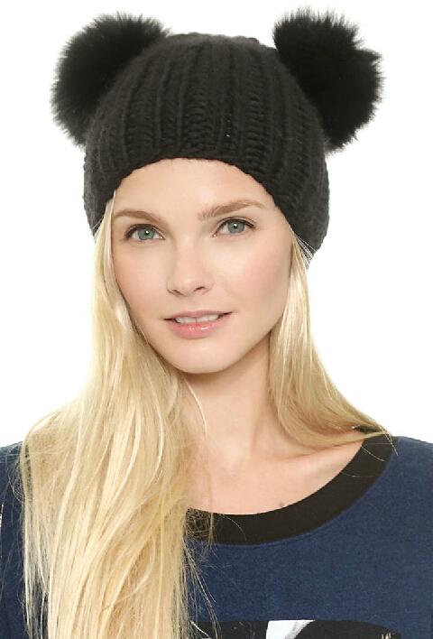 Romwe Cute Pompon Embellished Beanie--black
