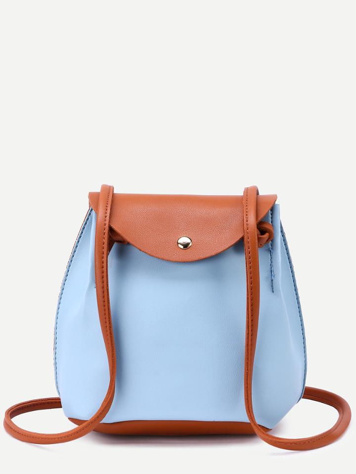 Romwe Bule Faux Leather Contrast Flap Bag