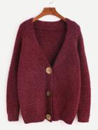 Romwe Burgundy Raglan Sleeve Buttons Sweater Coat