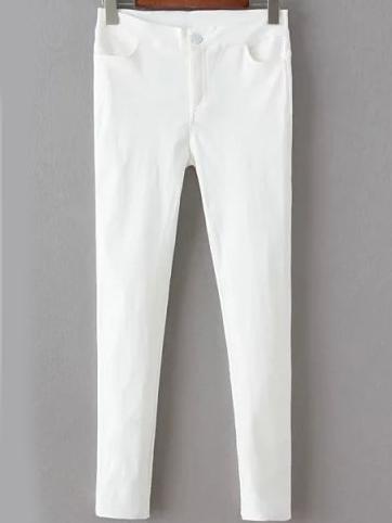 Romwe Elastic Slim White Leggings