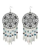 Romwe At-silver Dream Catcher Design Beads Large Hanging Earrings Woman