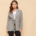 Romwe 90s One Side Ruffle Placket Plaid Coat