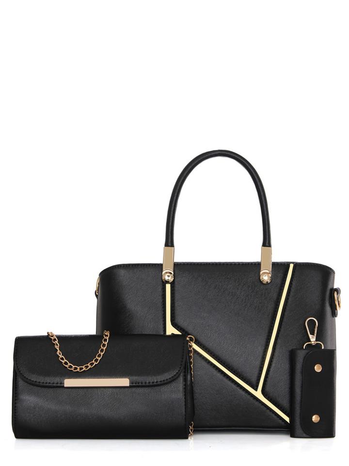 Romwe 3 Pcs Patchwork Chain Bags Set