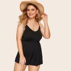 Romwe Plus Knot Back Solid Romper