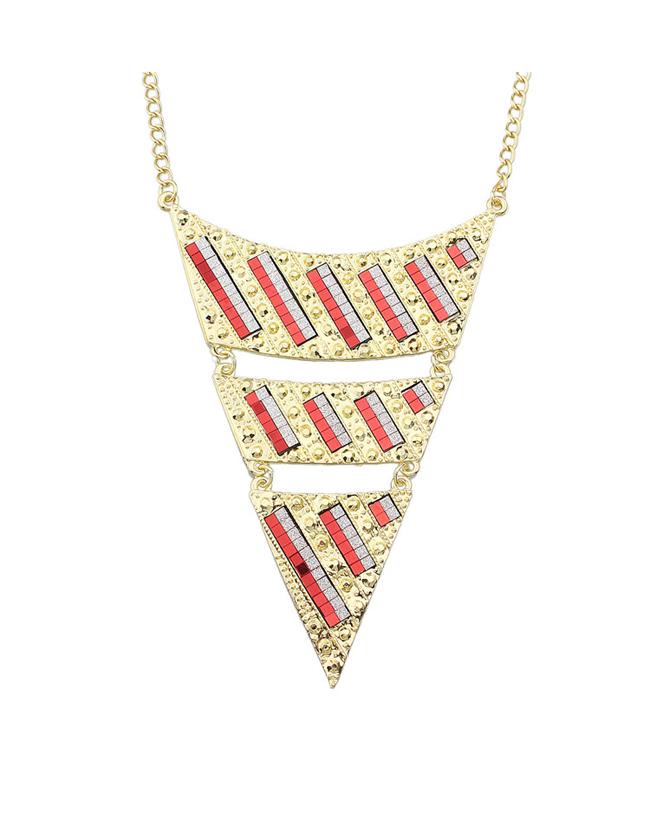 Romwe Red Triangle Pendant Necklace