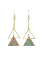 Romwe Pink-green Long Chain Triangle With Multicolored Natural Stone Dangle Earrings