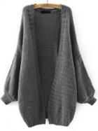 Romwe Grey Batwing Long Sleeve Knit Loose Cardigan