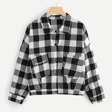 Romwe Dual Pocket Checked Jacket