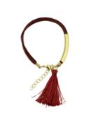 Romwe Red Pu Leather Bracelet With Tassel