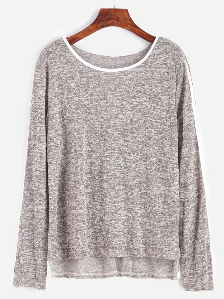 Romwe Striped Trim High Low T-shirt