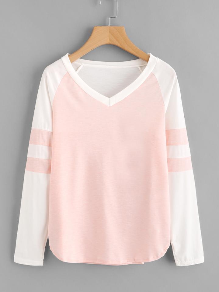 Romwe Color Block Dolphin Hem Tee
