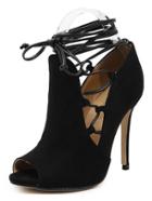 Romwe Black Cutout Lace-up Peep Toe Heeled Sandals