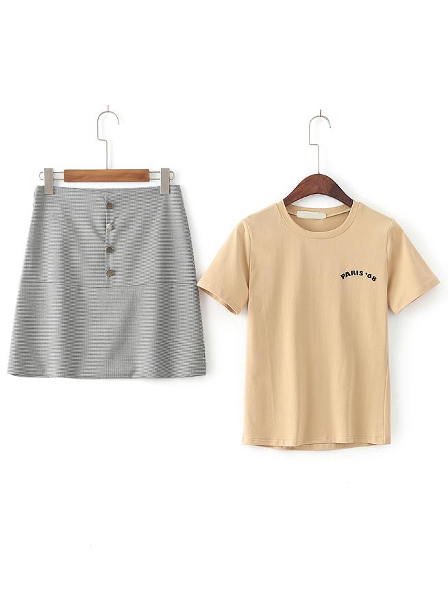 Romwe Short Sleeve Casual Tee With A Line Skirt