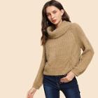 Romwe Ribbed Solid High Neck Sweater