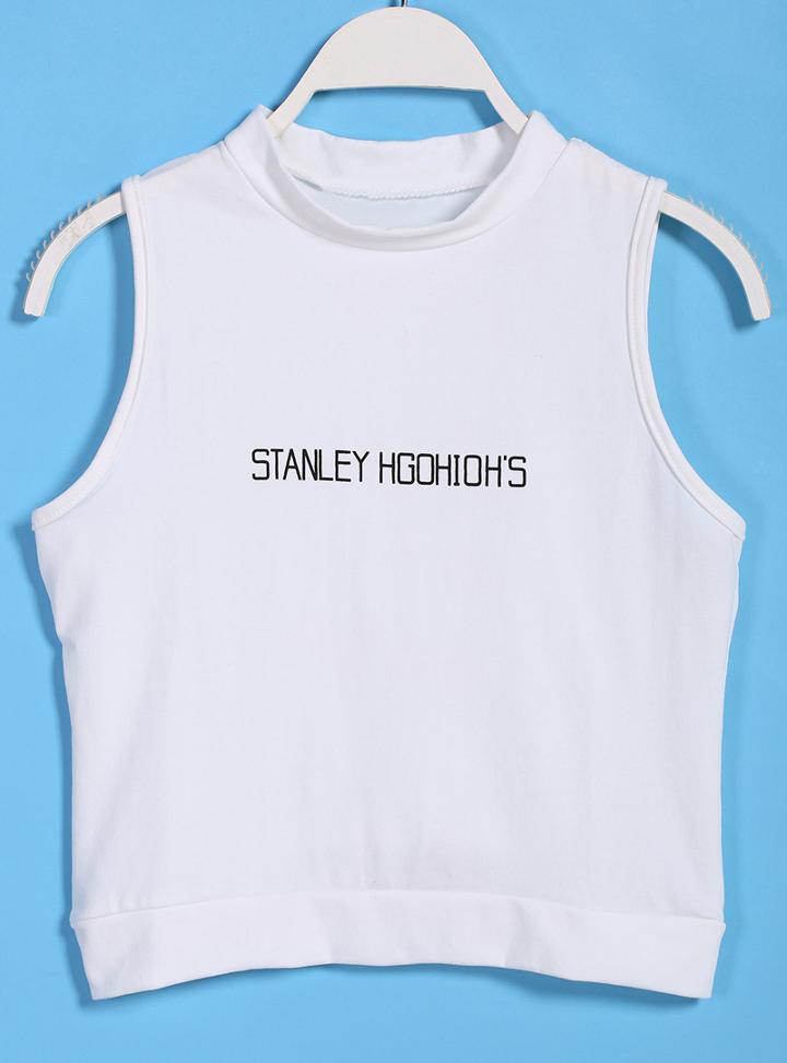 Romwe Sleeveless Stanley Hgohiohs Print White Vest
