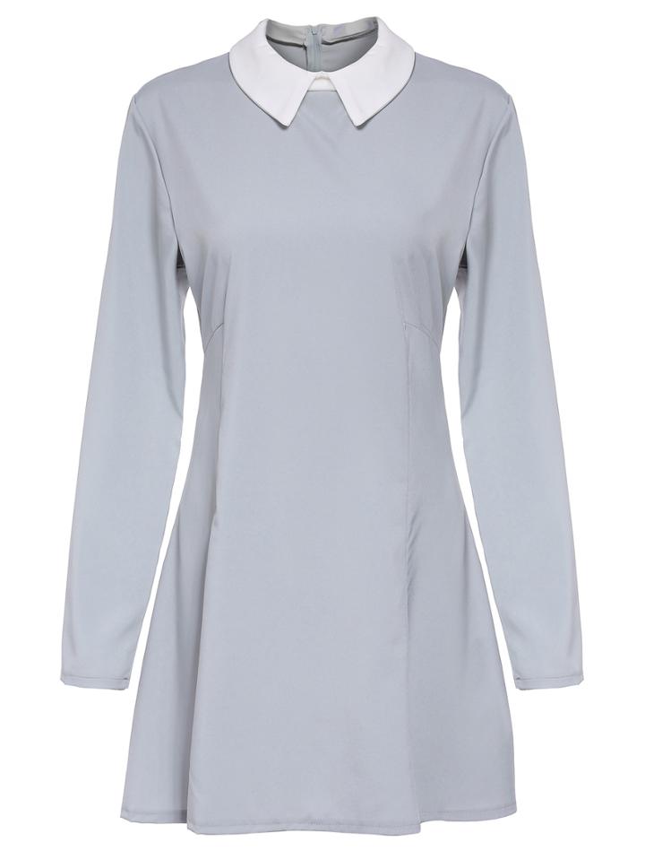 Romwe Doll Collar Shift Grey Dress