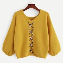 Romwe Bishop Sleeve Lace-up Sweater