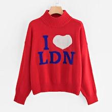 Romwe High Neck Drop Shoulder Lettering Sweater