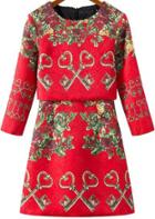 Romwe Key Print A-line Red Dress