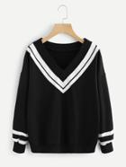 Romwe Varsity Striped Chevron Neck Sweatshirt