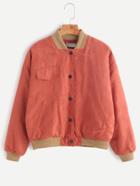 Romwe Brick Red Contrast Trim Letter Embroidery Back Jacket