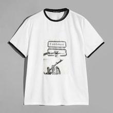 Romwe Men Graphic Ringer Tee
