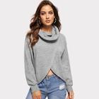 Romwe Overlap Front Marled Knit Sweater