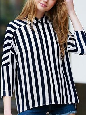 Romwe Dropped Shoulder Seam Vertical Striped Blouse