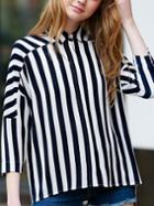 Romwe Dropped Shoulder Seam Vertical Striped Blouse