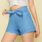 Romwe Zip Back Tie Front Solid Denim Shorts