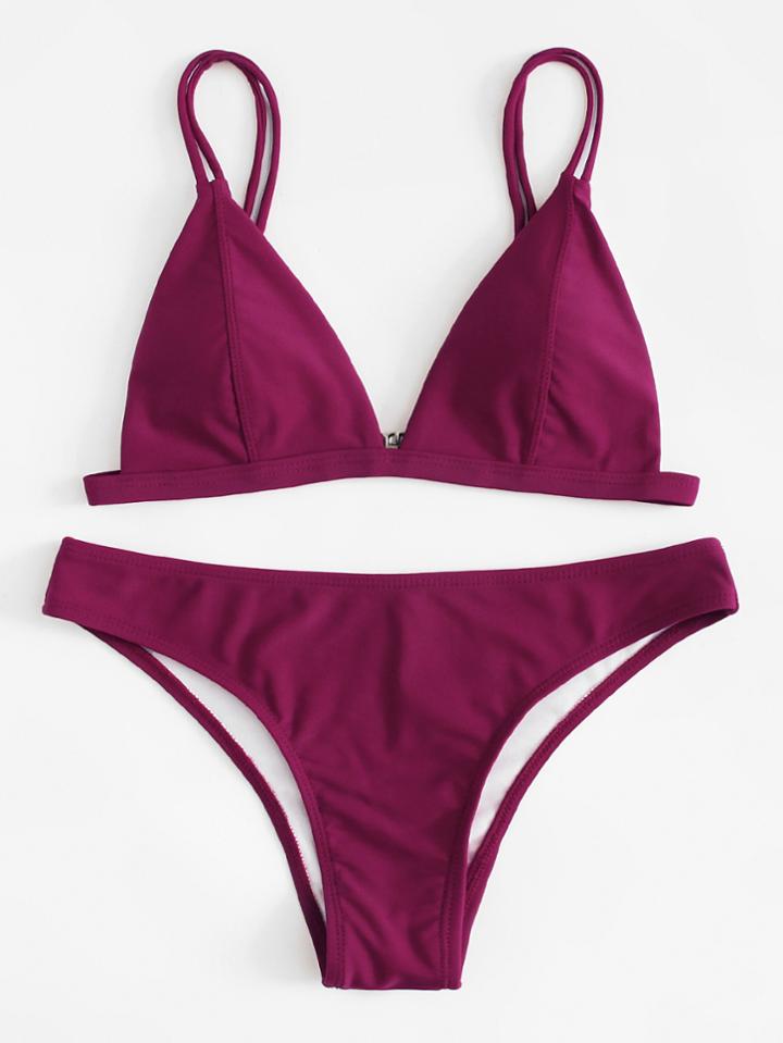 Romwe Adjust Strap Triangle Bikini Set