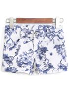 Romwe Cuffed Flower Print Slim Shorts