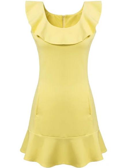 Romwe Ruffle With Zipper Peplum Hem Yellow Dress
