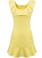 Romwe Ruffle With Zipper Peplum Hem Yellow Dress