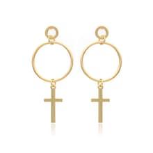 Romwe Cross Detail Hoop Drop Earrings