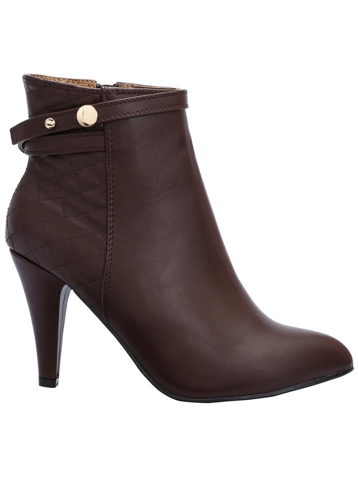 Romwe Brown Pointy Diamondback High Heeled Boots