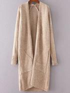 Romwe Khaki Collarless Raglan Sleeve Long Sweater Coat With Pockets