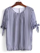 Romwe With Bow Vertical Striped Chiffon Top